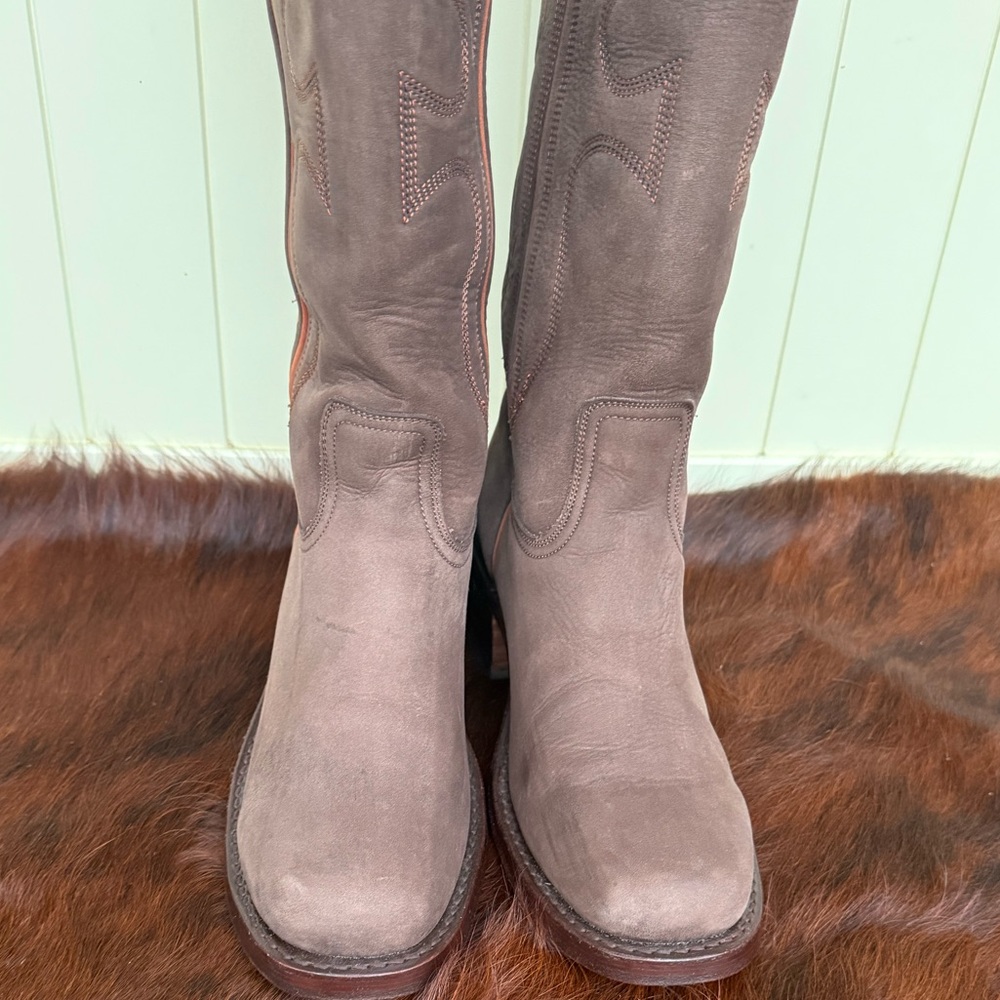 Rare Vintage Frye Signature Logo Nubuck Moto Style Campus Boots - Picture 4 of 9